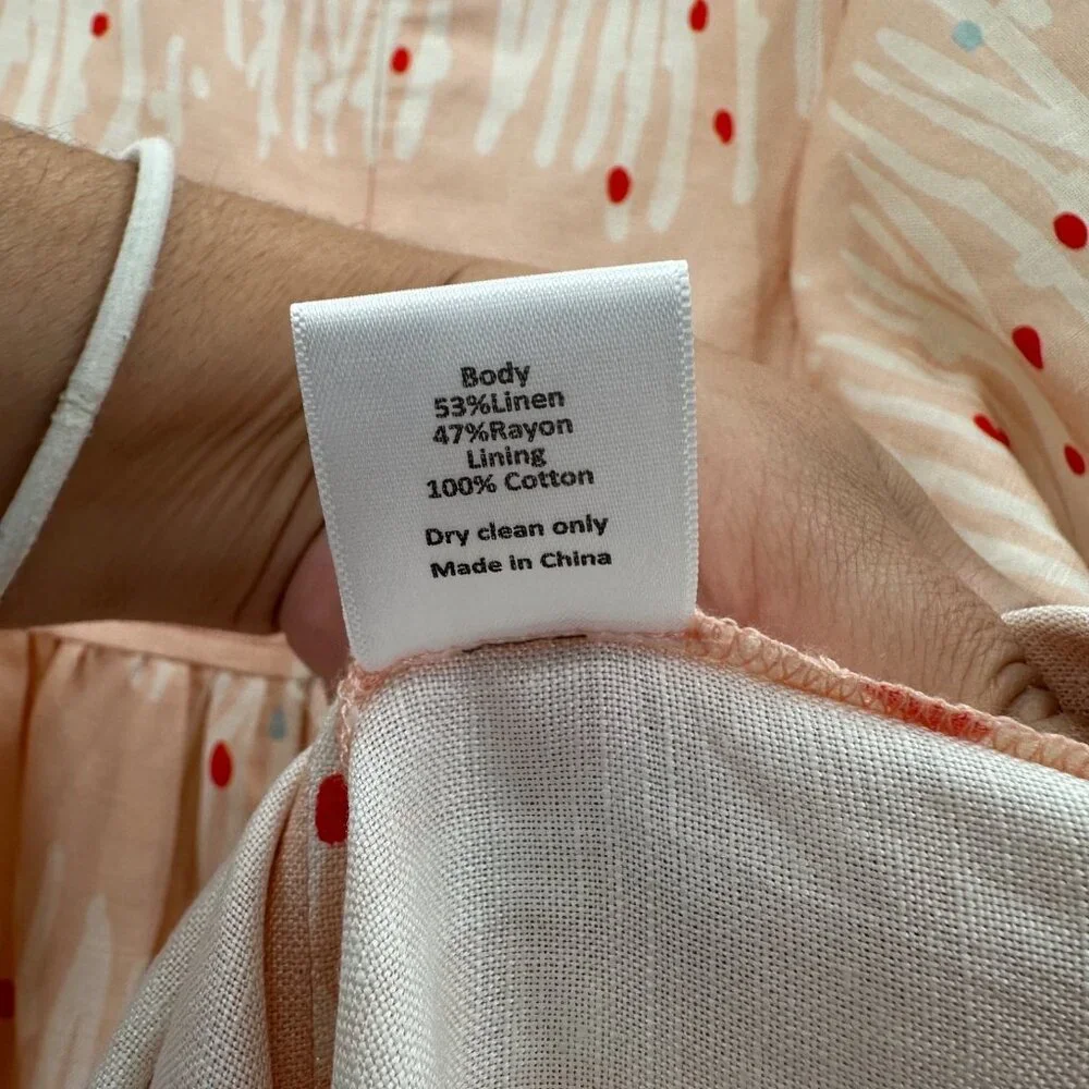 Hunter Bell Abstract Coral Palmer Linen Maxi Dress size XS Puff Sleeve Tiered - Picture 11 of 16